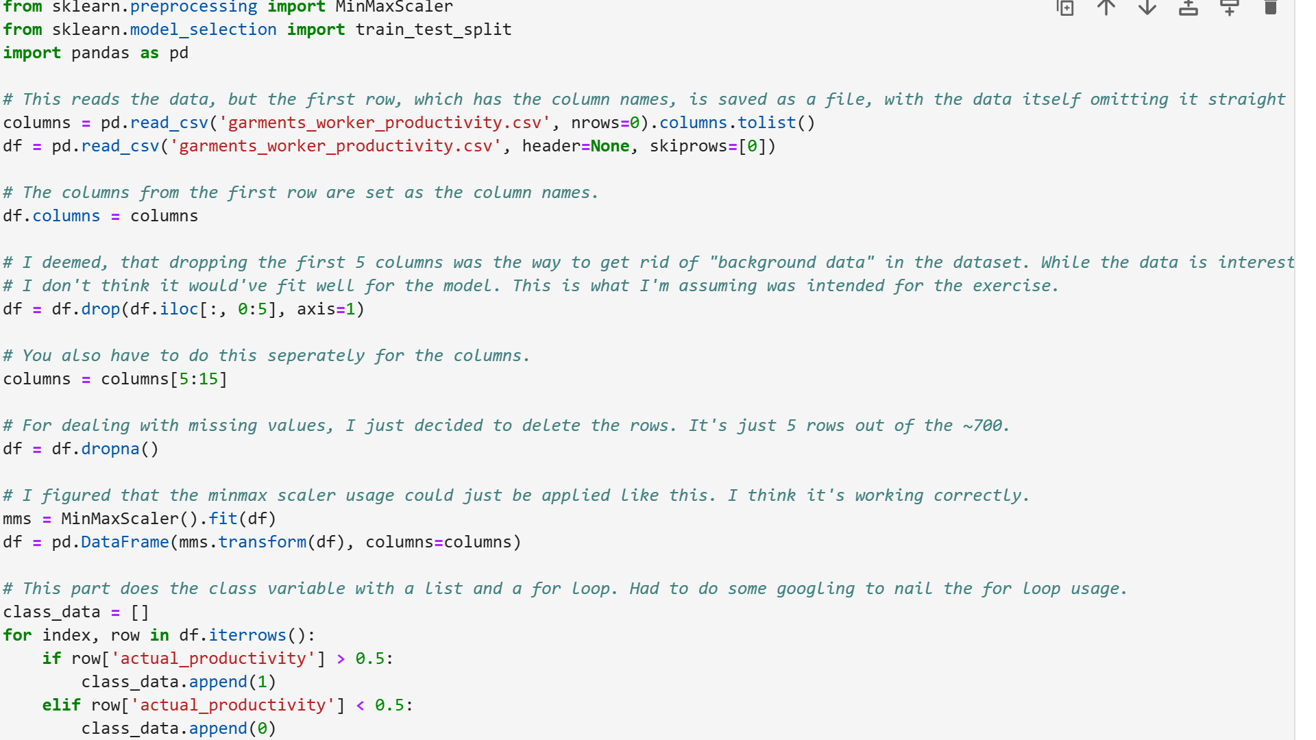 Data preprocessing code.